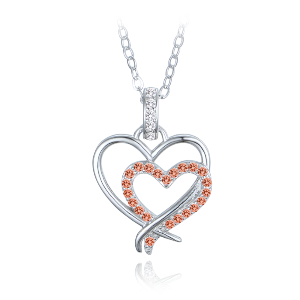 MINET Stříbrný náhrdelník dvojité srdce s bílými a tmavě červenými zirkony JMAN0536CN45