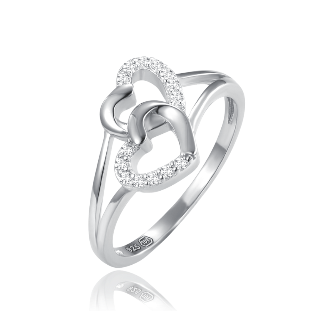MINET Stříbrný prsten dvě srdce s bílými zirkony vel. 52 JMAS0240SR52