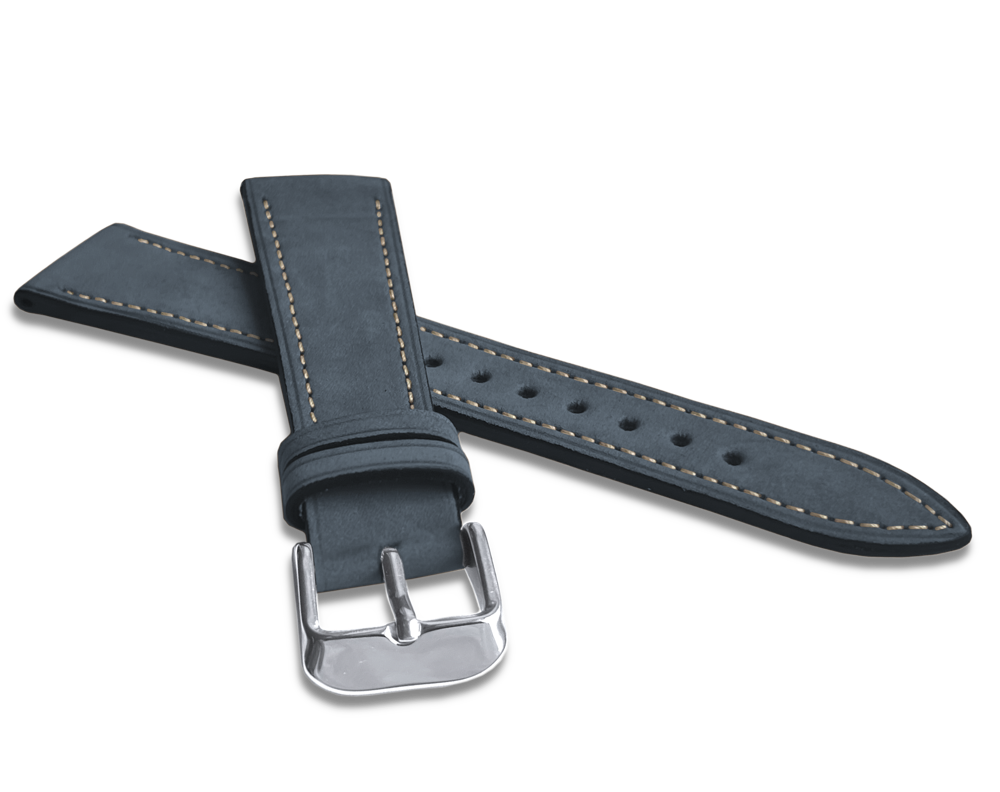 LAVVU Tmavě modrý prošitý kožený řemínek z jemného nubuku - 18 LSACL18