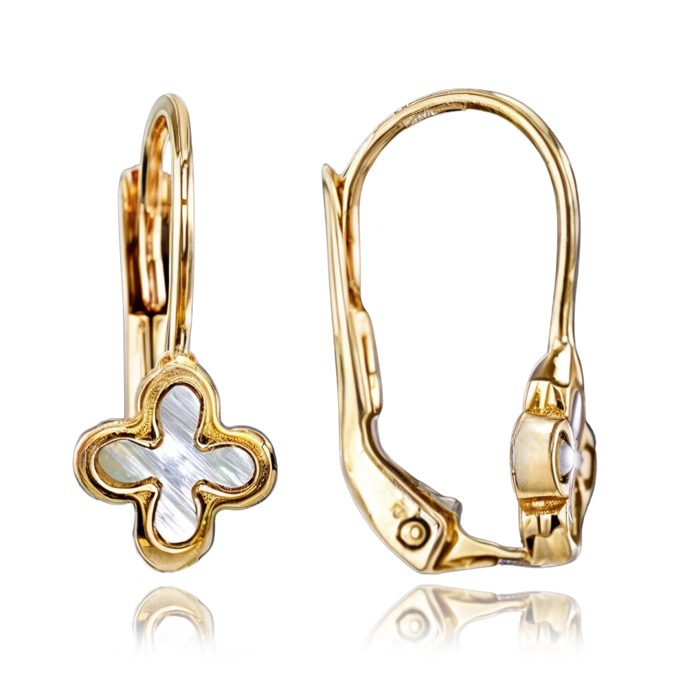 MINET Zlaté náušnice čtyřlístky s bílou perletí Au 585/1000 1,45g JMG0143WGE01