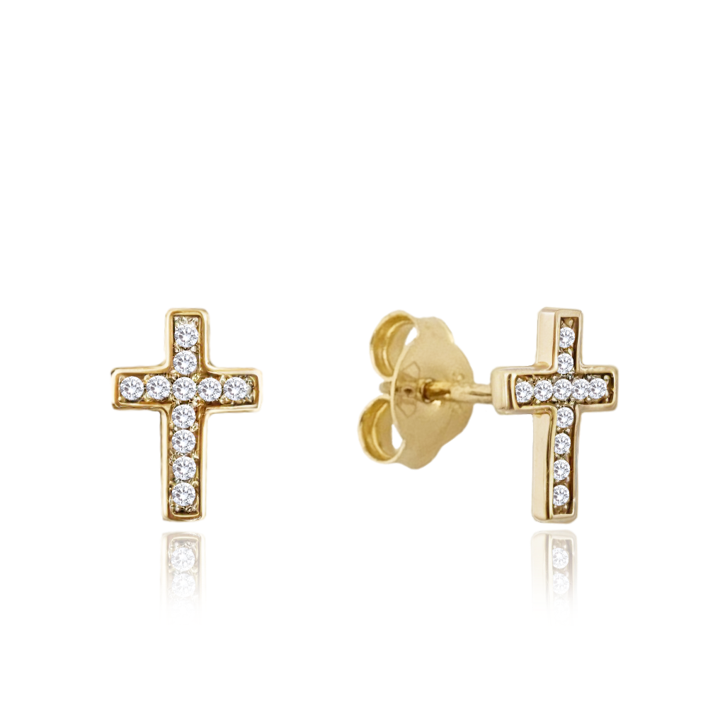 MINET Zlaté náušnice křížky s bílými zirkony Au 585/1000 0,90g JMG0190WGE00