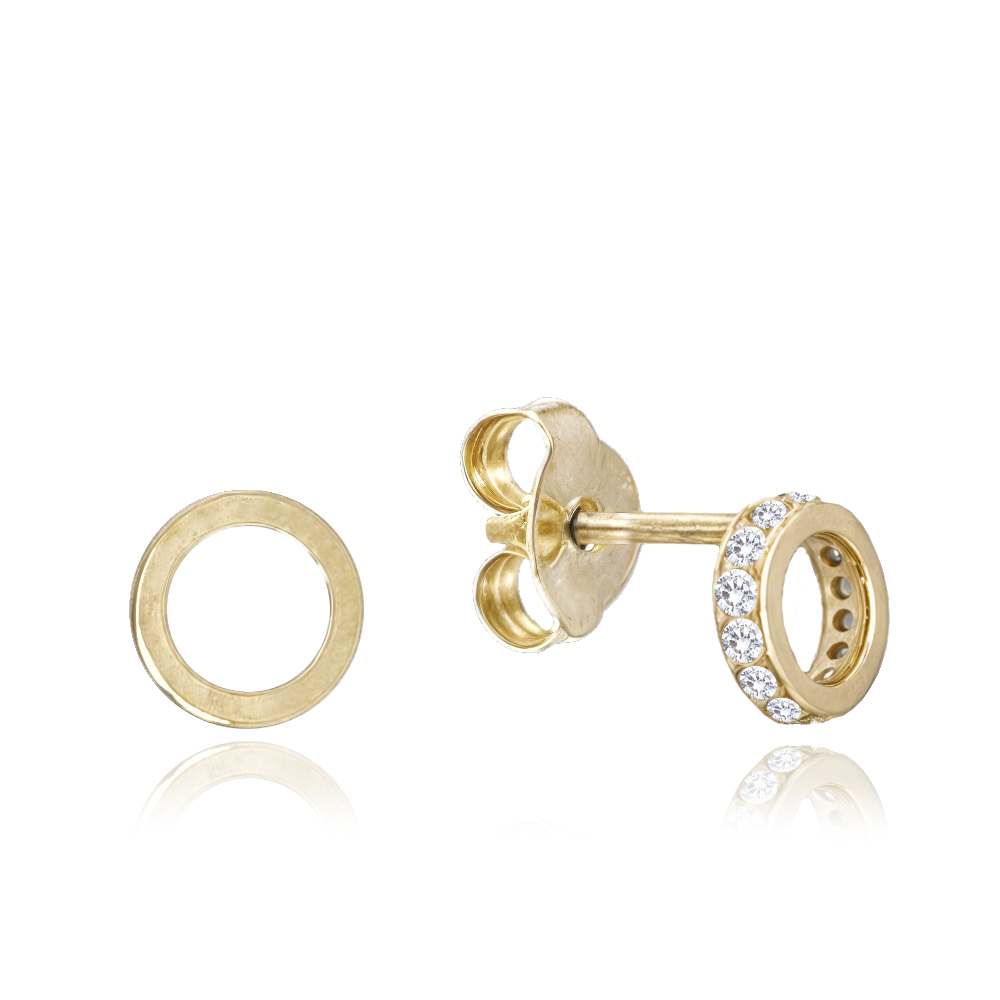 MINET Zlaté náušnice kroužky po stranách zdobené bílými zirkony Au 585/1000 0,90g JMG0114WGE00