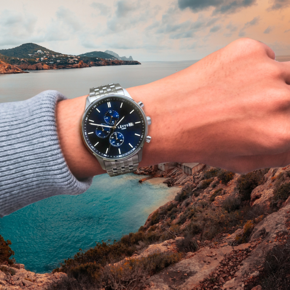 LAVVU Pánské hodinky YSTAD Chronograph Blue s vodotěsností 100M chronograf LWM0250