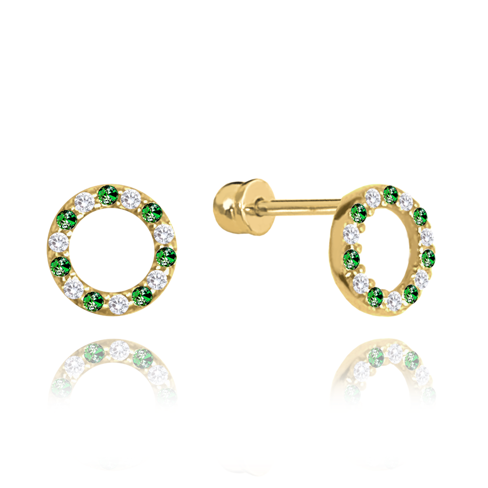 MINET Zlaté náušnice s bílými a zelenými zirkony Au 585/100 1,40g JMG0027GGE08