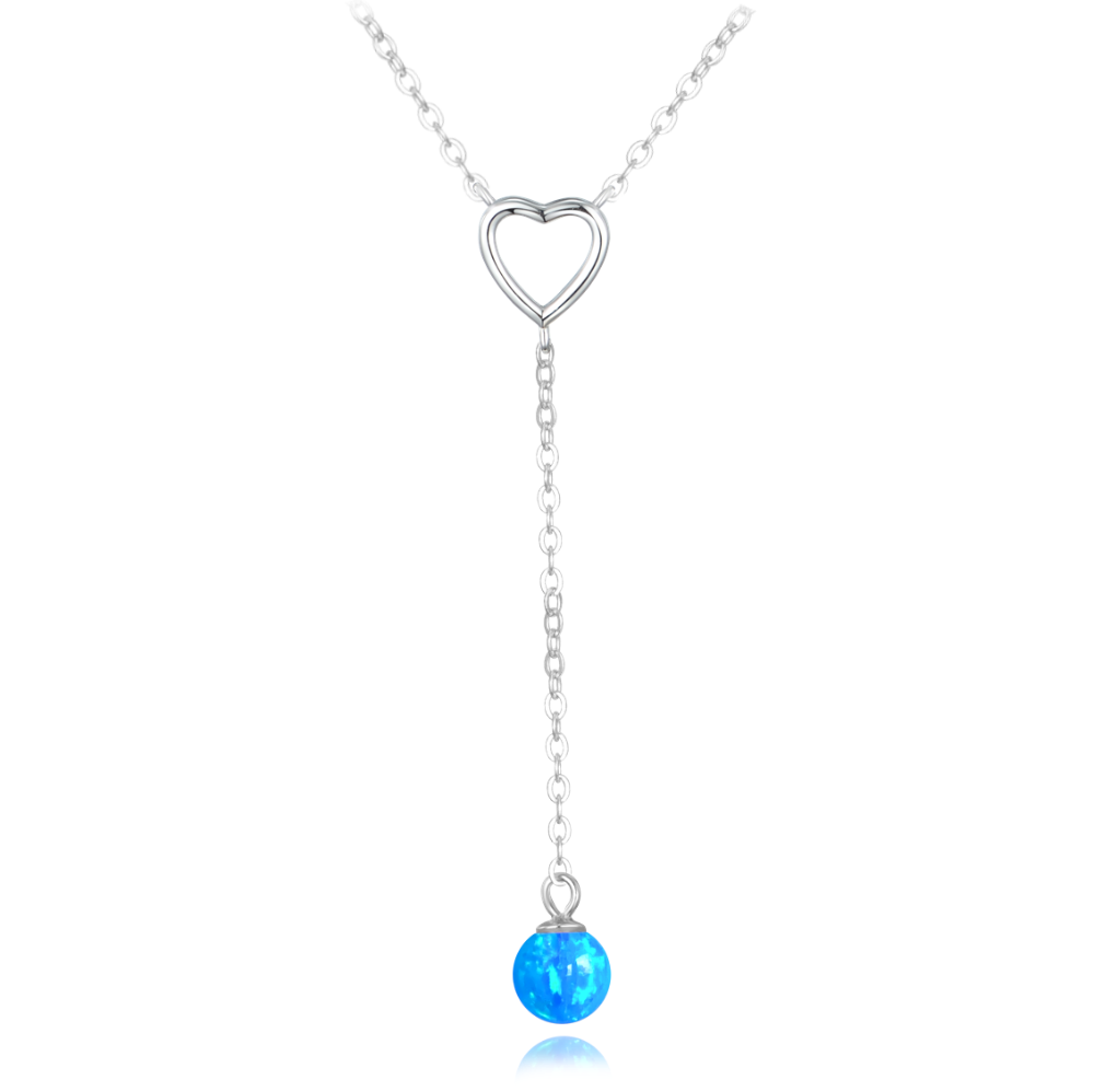 MINET Stříbrný náhrdelník visící kulička s modrým opálkem a zirkonem JMAS0242BN50