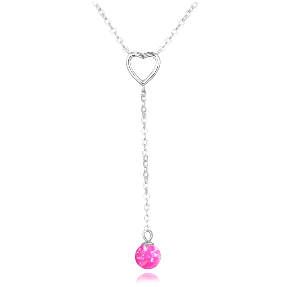 MINET Stříbrný náhrdelník visící kulička s růžovým opálkem a zirkonem JMAS0242PN50