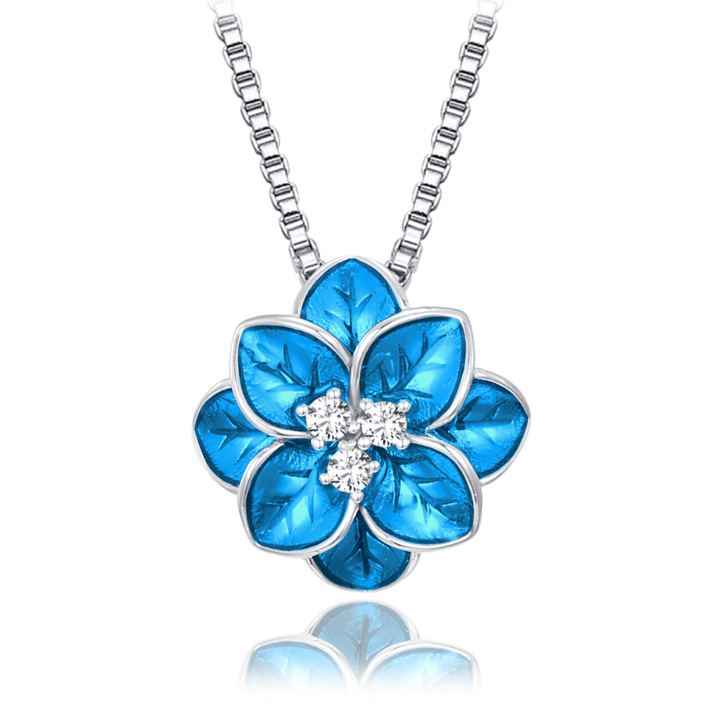 MINET Stříbrný náhrdelník modrá kytička s bílými zirkony JMAS5066AN45