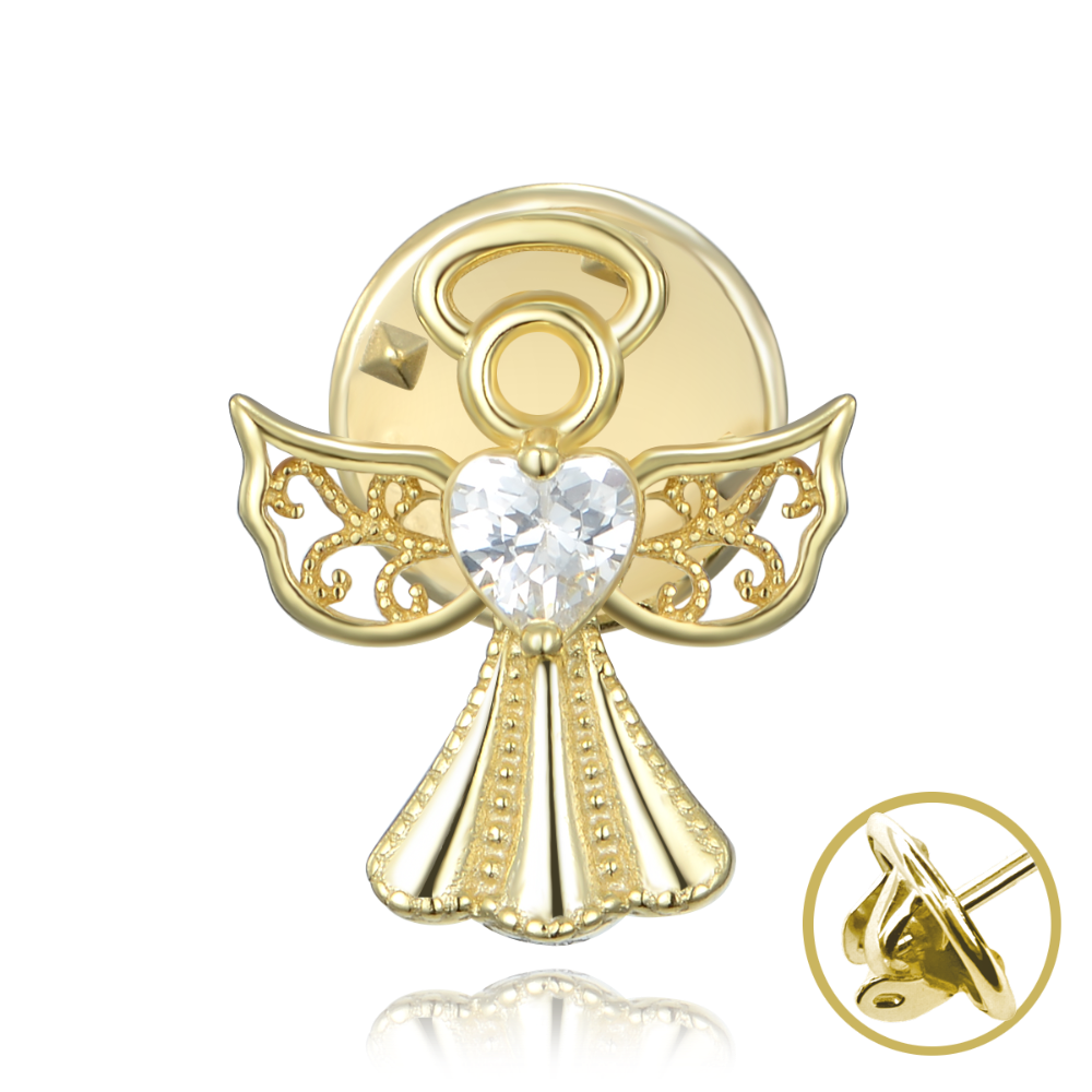 MINET Pozlacená stříbrná brož anděl s bílým zirkonem JMAN0540GZ00