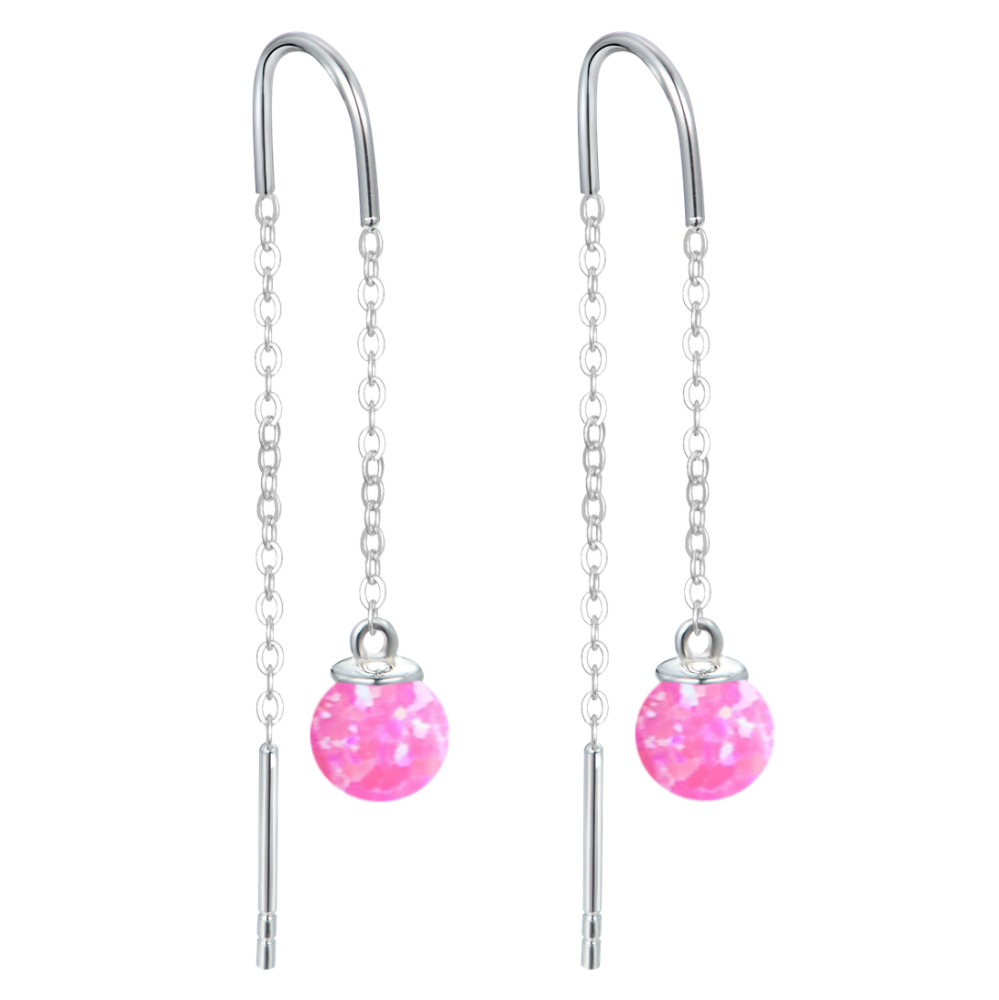 MINET Stříbrné náušnice hanging balls s růžovými opálky a zirkonem JMAS0242PE00