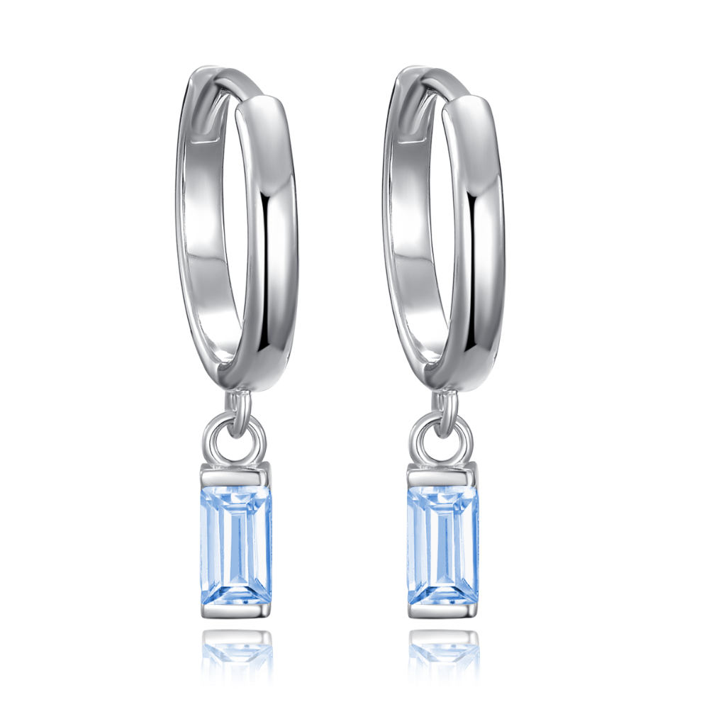 MINET Stříbrné náušnice kroužky s visícími modrými zirkony JMAS0243AE00