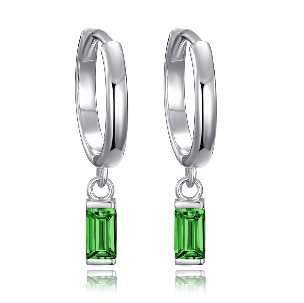 MINET Stříbrné náušnice kroužky s visícími zelenými zirkony JMAS0243GE00