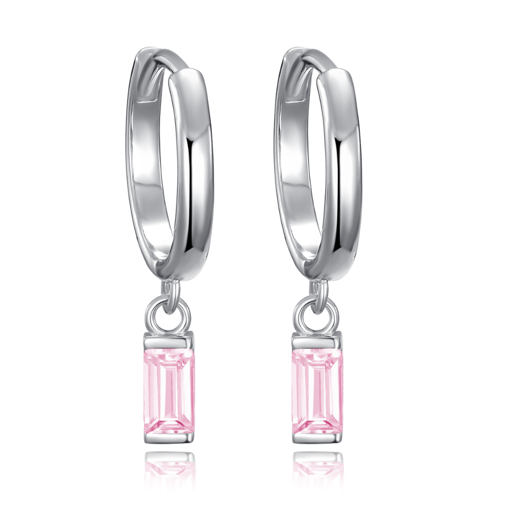 MINET Stříbrné náušnice kroužky s visícími růžovými zirkony JMAS0243PE00