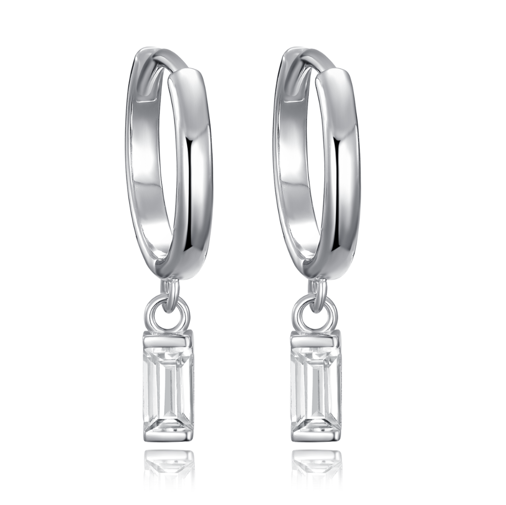 MINET Stříbrné náušnice kroužky s visícími bílými zirkony JMAS0243SE00