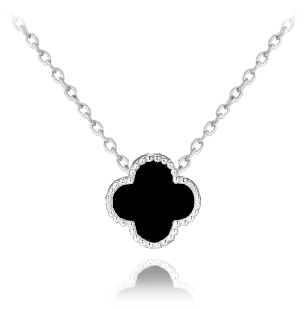 MINET Stříbrný náhrdelník čtyřlístek s onyxem JMAS7043CN42
