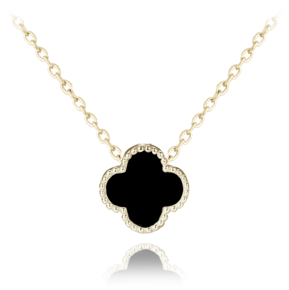 MINET Pozlacený stříbrný náhrdelník čtyřlístek s onyxem JMAS7043XN42