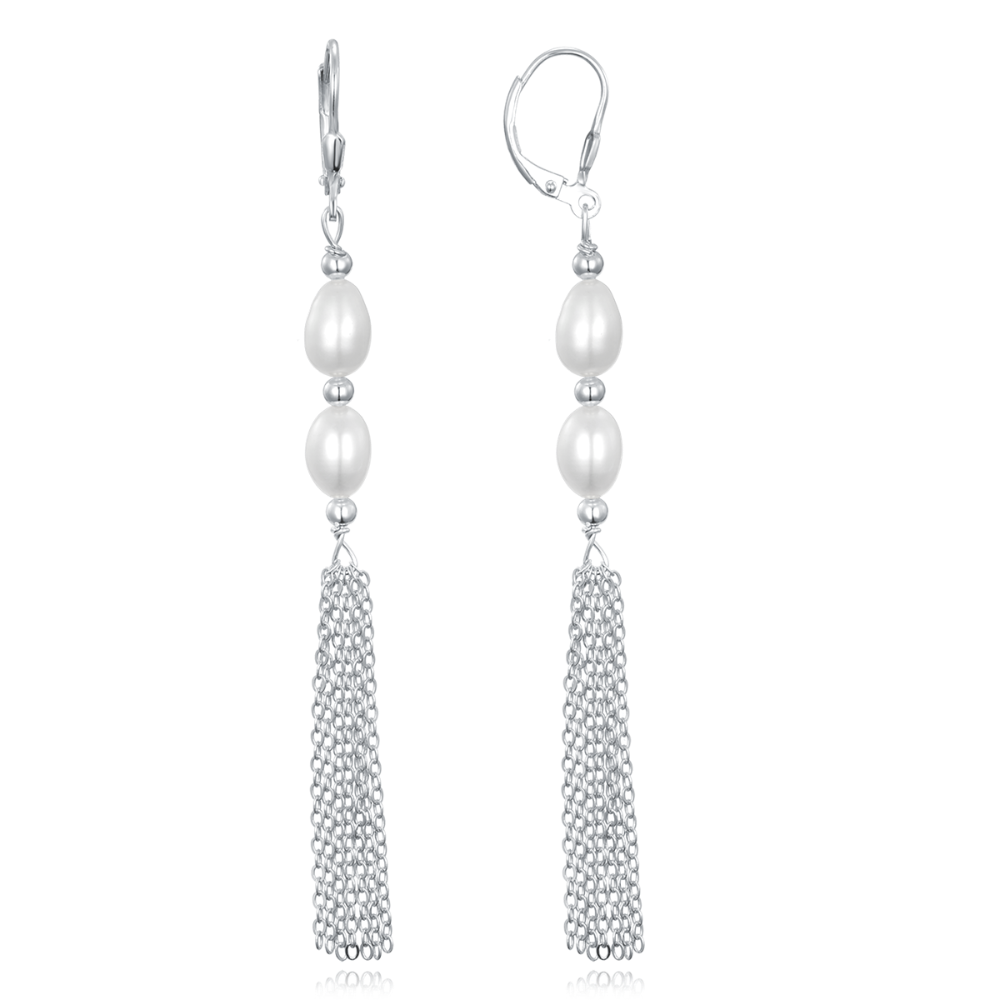 MINET Řetízkové stříbrné náušnice s bílými perlami JMAS7051SE00
