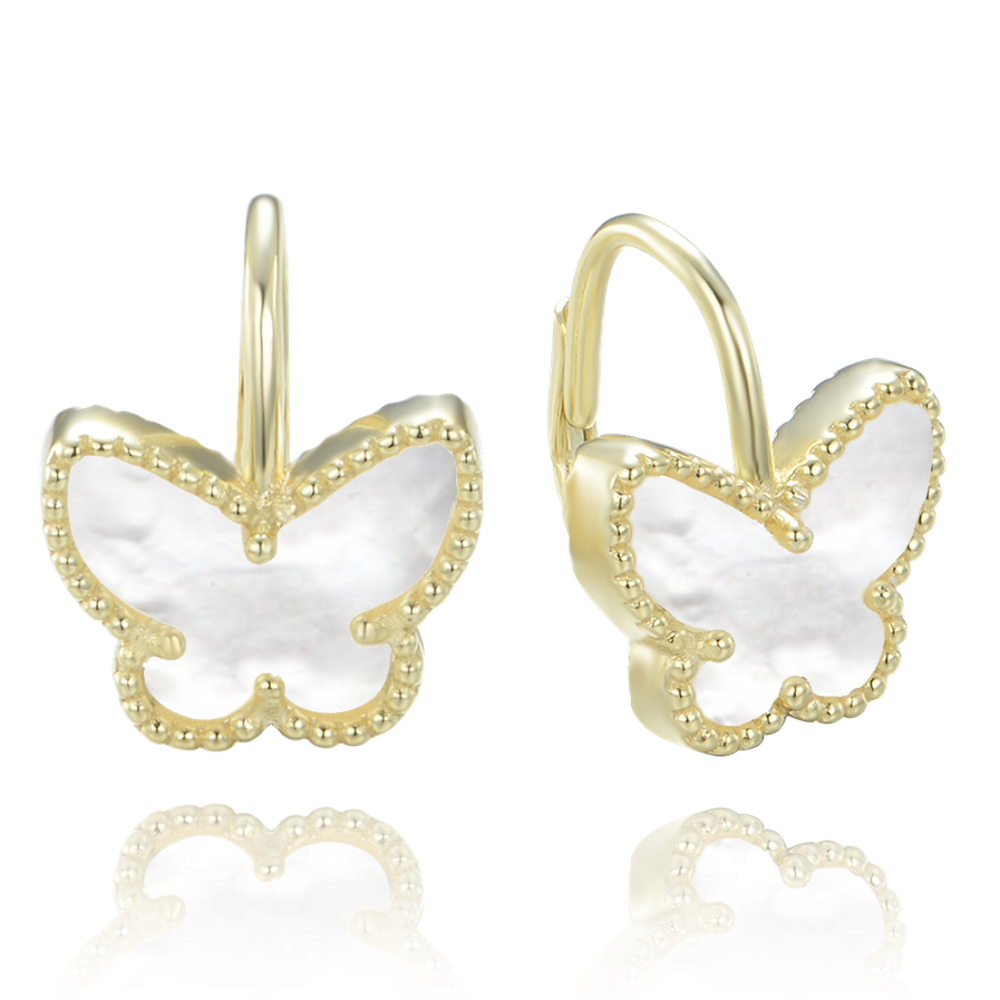 MINET Pozlacené stříbrné náušnice motýlci s bílou perletí JMAS0244GE00