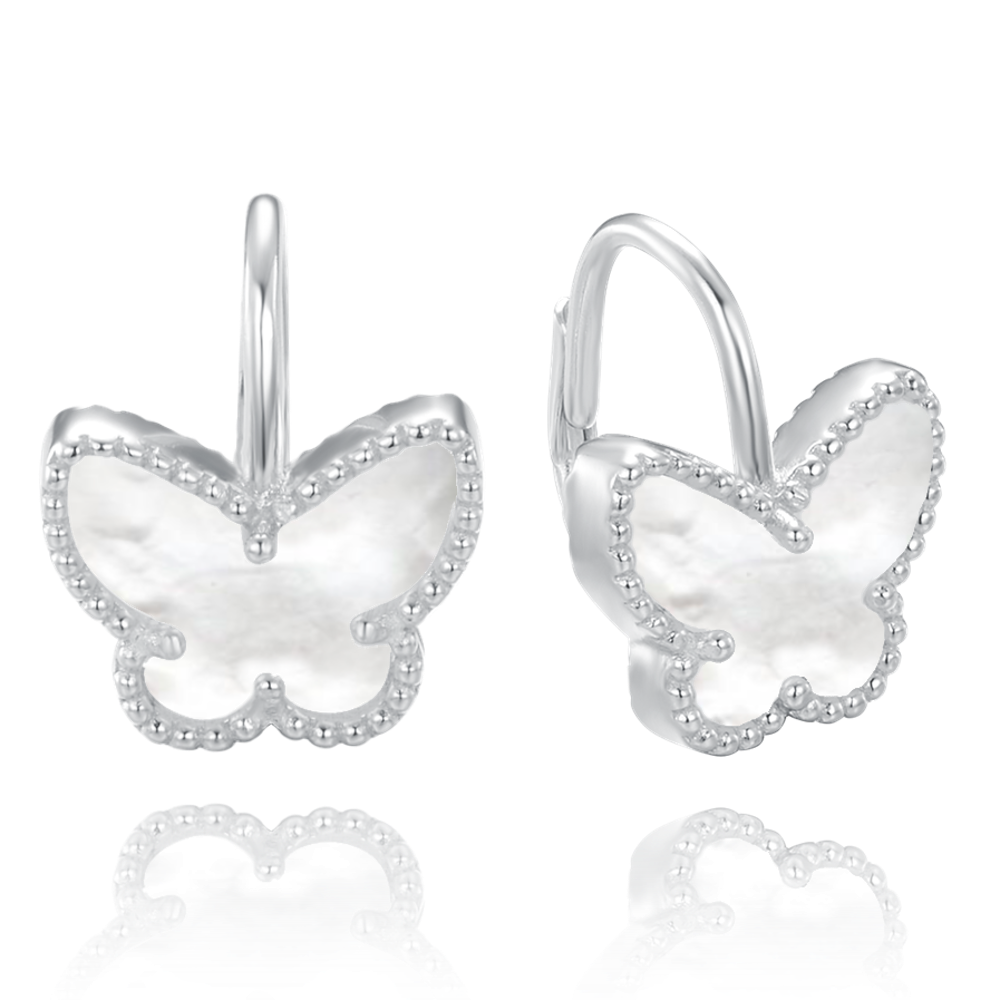 MINET Stříbrné náušnice motýlci s bílou perletí JMAS0244SE00