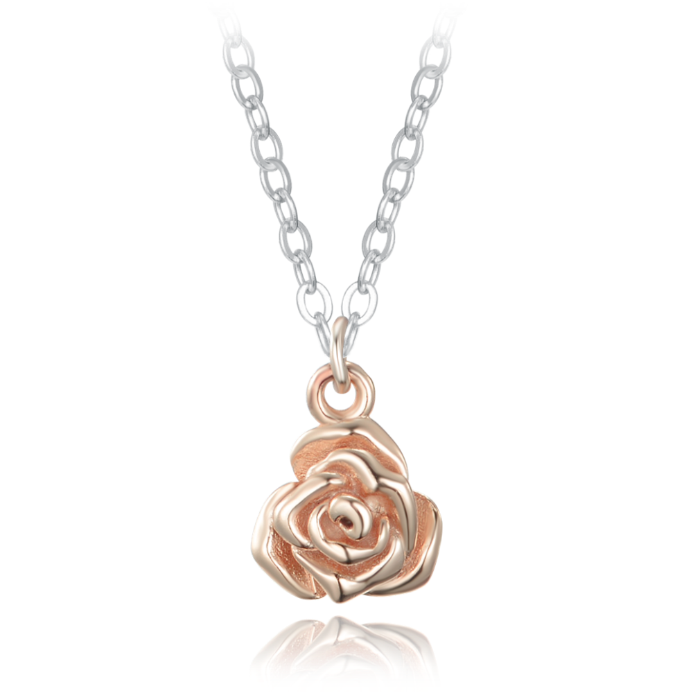 MINET Decentní stříbrný náhrdelník růžičky v kombinaci s rose gold stříbrem JMAS5068RN45