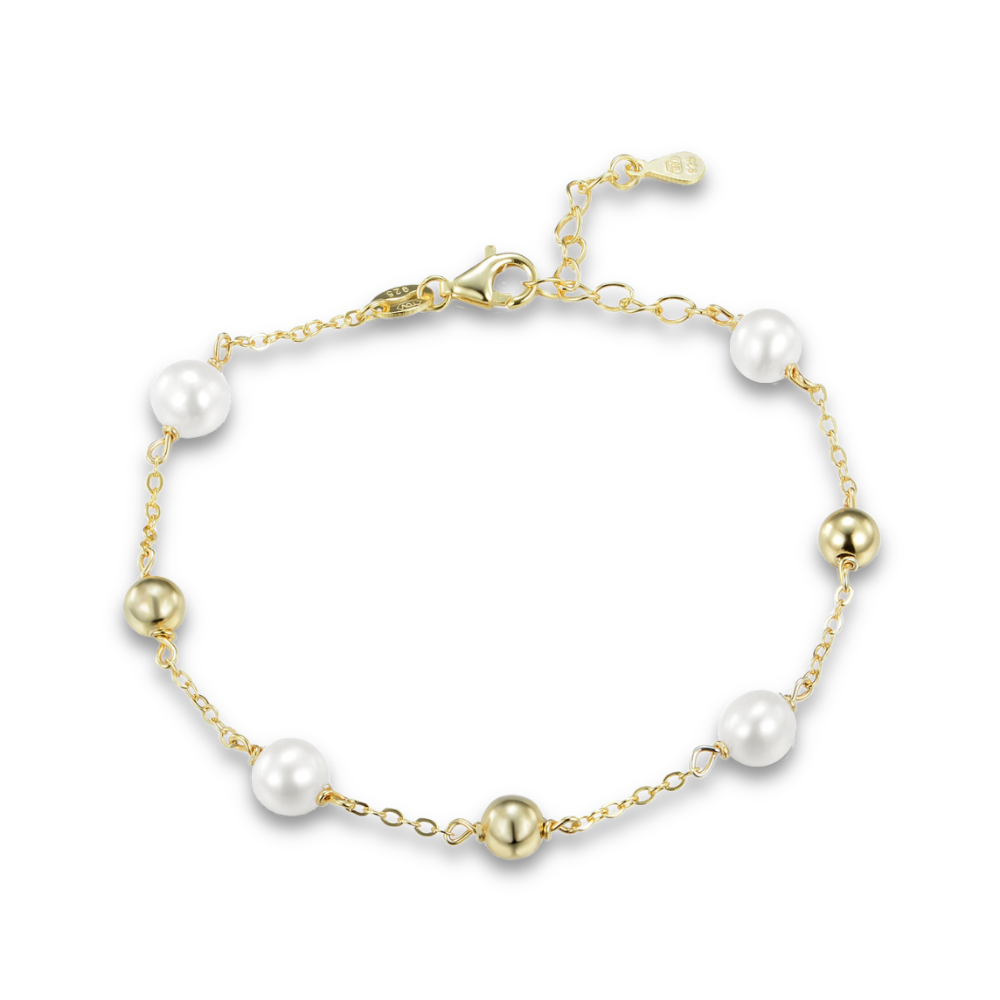 MINET Pozlacený stříbrný náramek s kuličkami a přírodními perlami