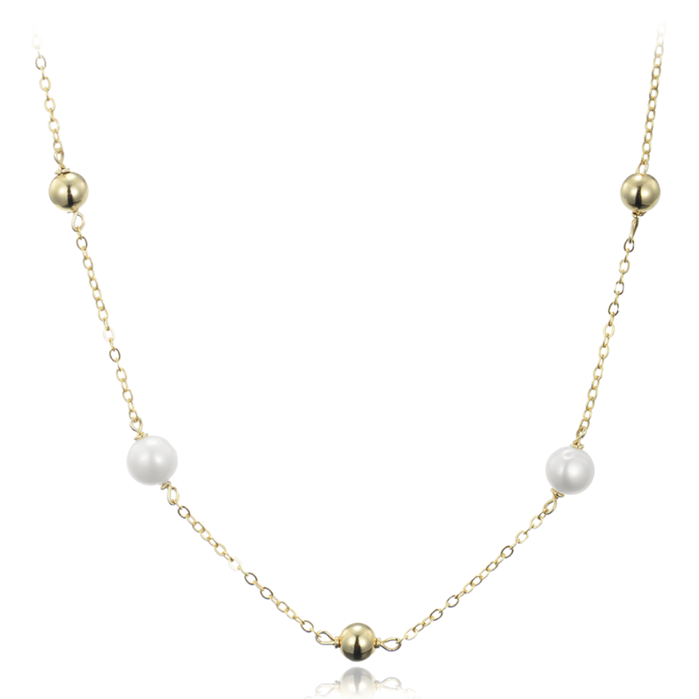 MINET Pozlacený stříbrný náhrdelník s kuličkami a přírodními perlami JMAS7052GN42