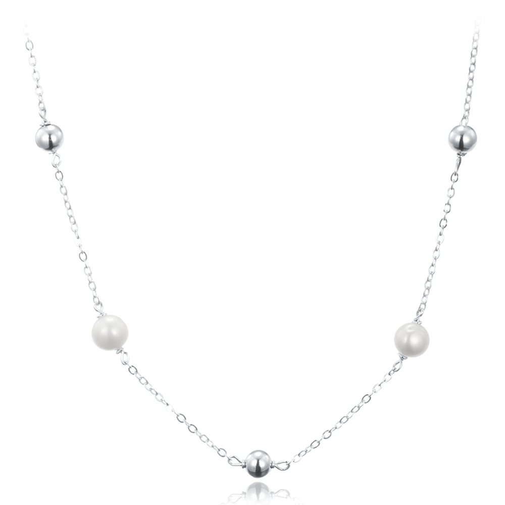 MINET Stříbrný náhrdelník s kuličkami a přírodními perlami JMAS7052SN42