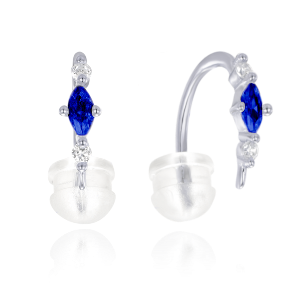MINET Elegantní stříbrné protahovací náušnice s bílými a modrými zirkony JMAN0550BE00