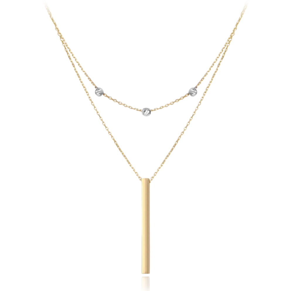 MINET Zlatý dvojitý náhrdelník s tyčkou a kuličkami z bílého zlata Au 585/1000 2,00g JMG0101WGN45