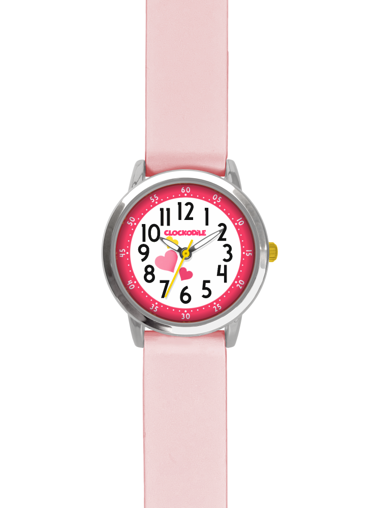CLOCKODILE Růžové dívčí dětské hodinky se srdíčky a světle růžovým silikonovým řemínkem CWG5171