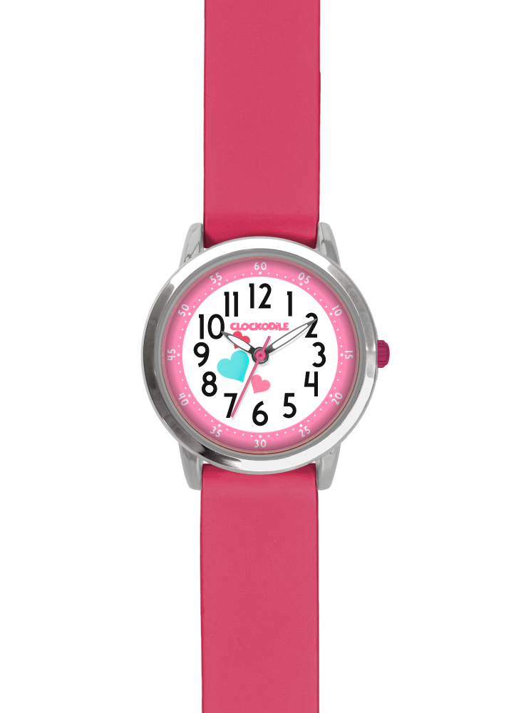 CLOCKODILE Růžové dívčí dětské hodinky se srdíčky a tmavě růžovým silikonovým řemínkem CWG5172