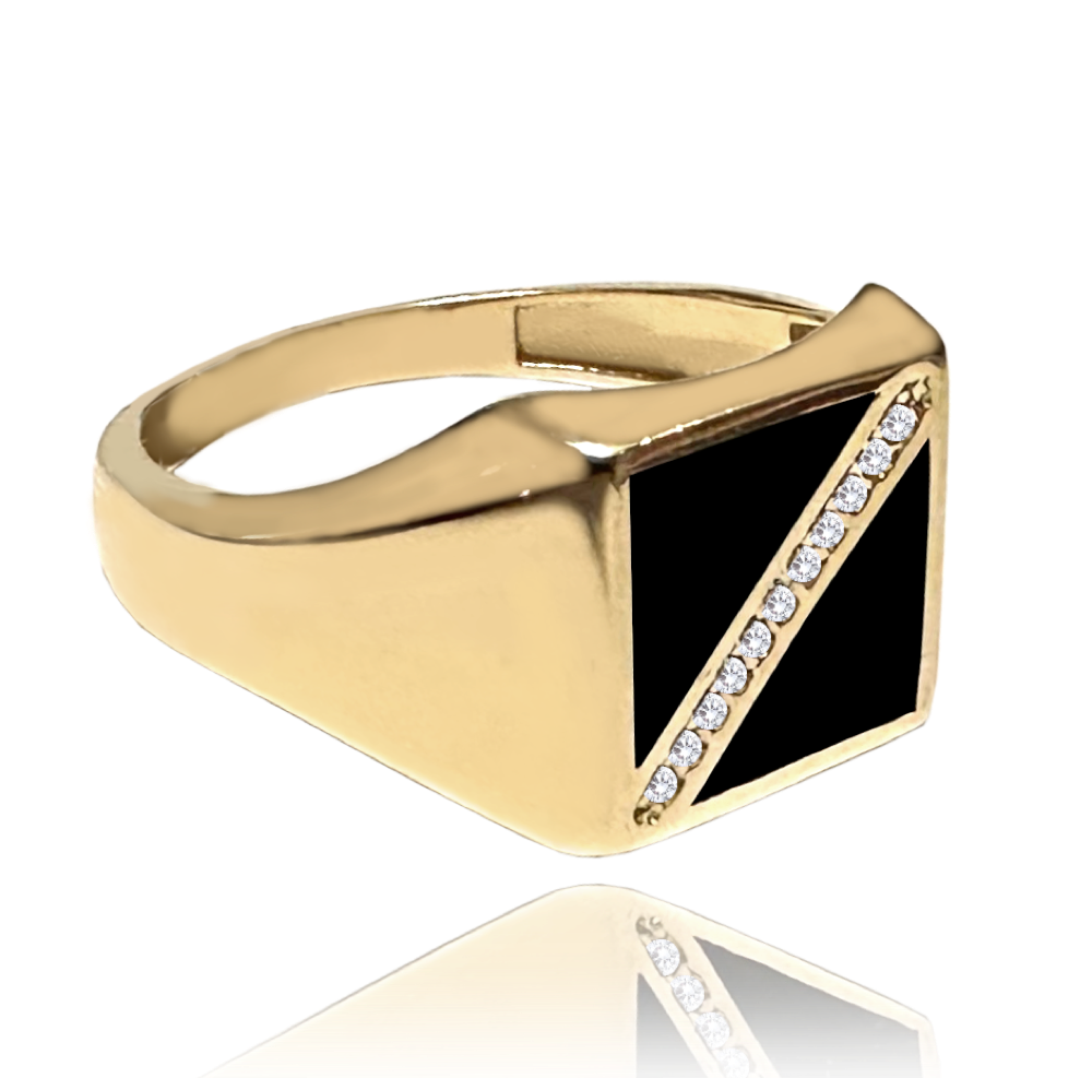 MINET Zlatý pánský pečetní prsten se zirkony Au 585/1000 vel. 64 - 3,95g JMG0134WGR94
