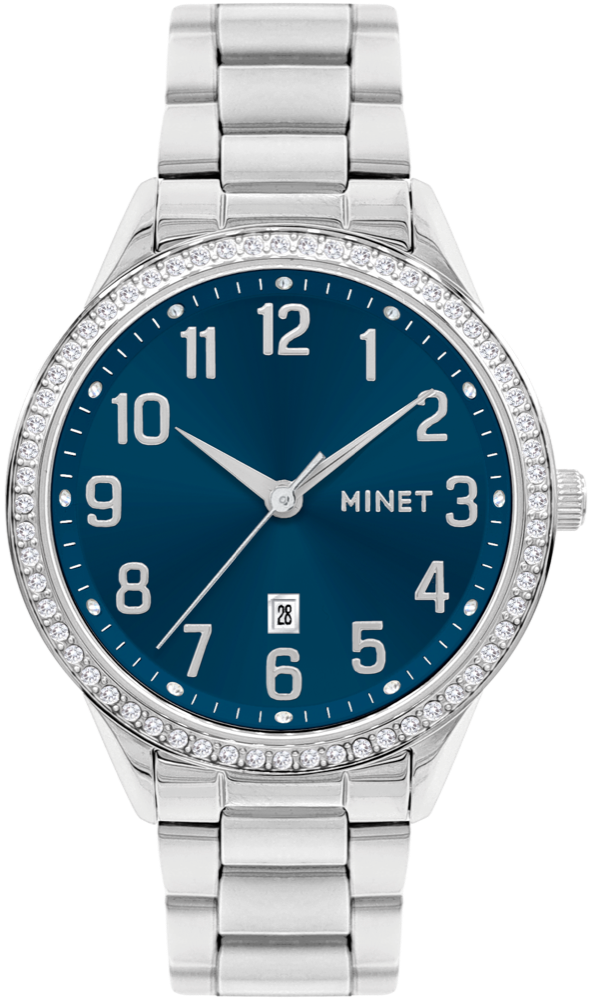 MINET Stříbrno-modré dámské hodinky Avenue s čísly MWL5314