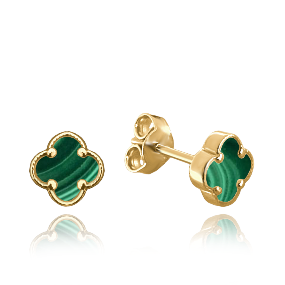 MINET Zlaté náušnice čtyřlístky se zeleným malachitem Au 585/1000 0,80g JMG0219GGE00