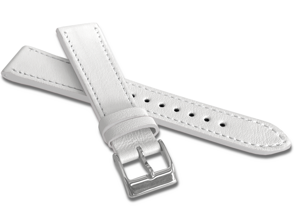 MINET Bílý prošitý řemínek SLIM z luxusní kůže Top Grain - 16 MSTUY16