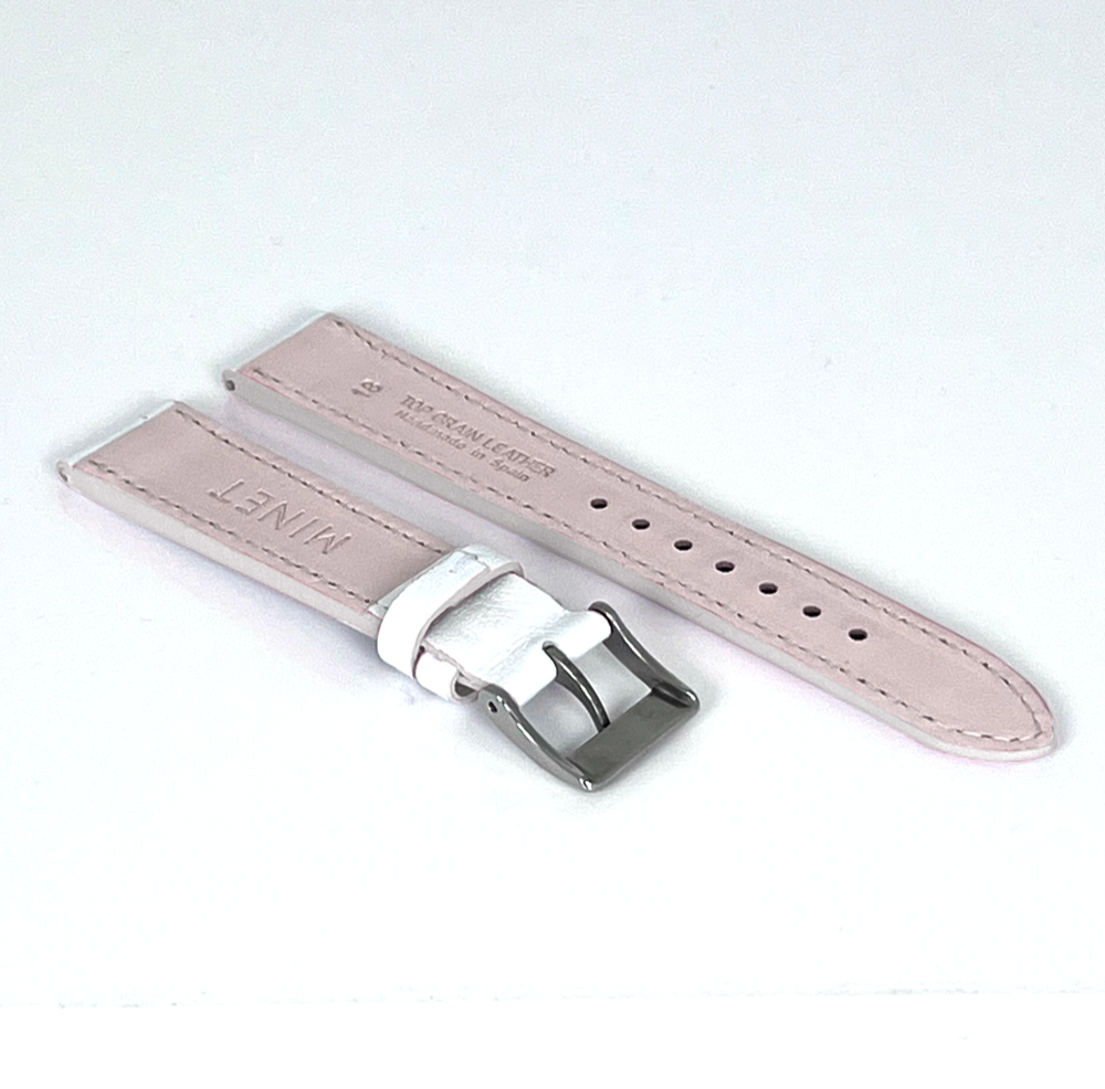 MINET Bílý prošitý řemínek SLIM z luxusní kůže Top Grain - 16 MSTUY16