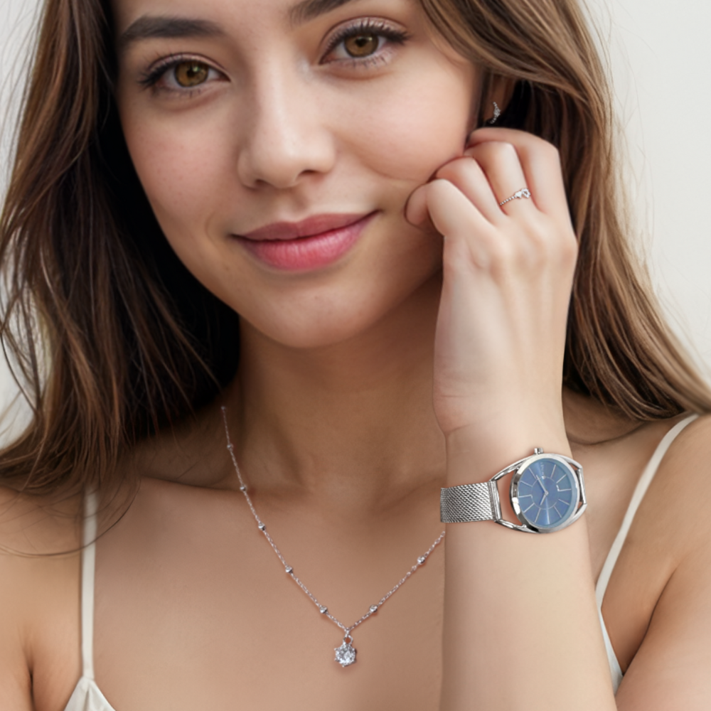 MINET Stříbrné náramkové dámské hodinky ICON BLUE MESH MWL5222