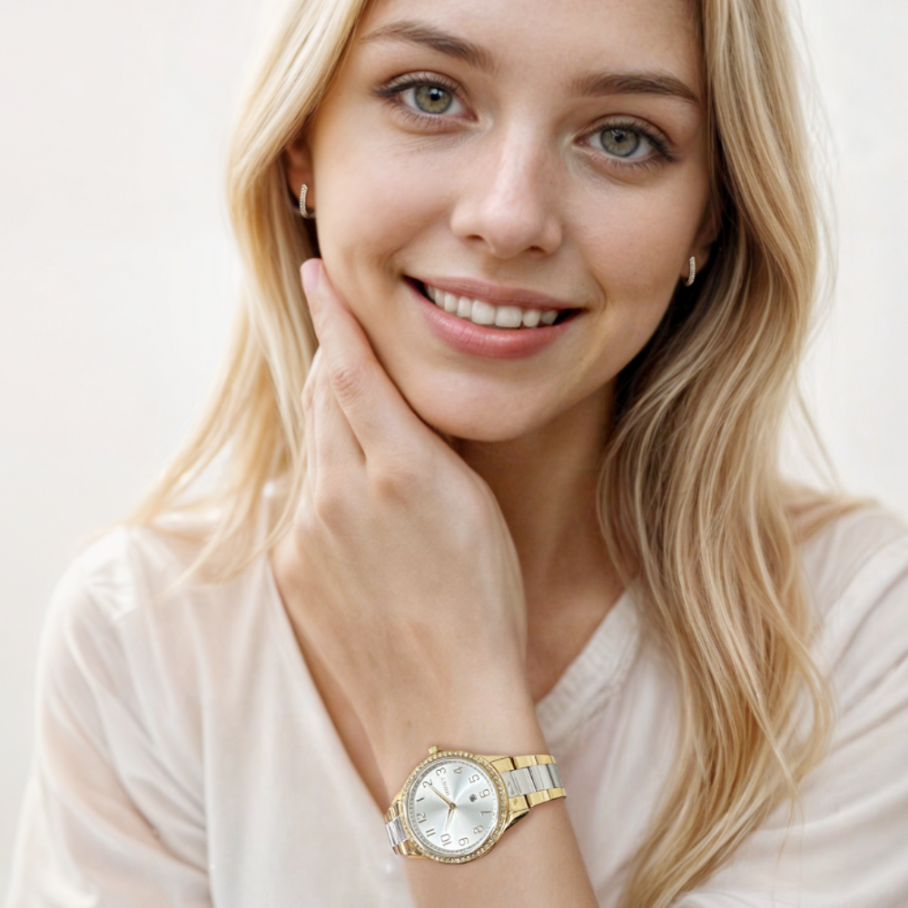 MINET Stříbrno-zlaté dámské hodinky Avenue s čísly MWL5318