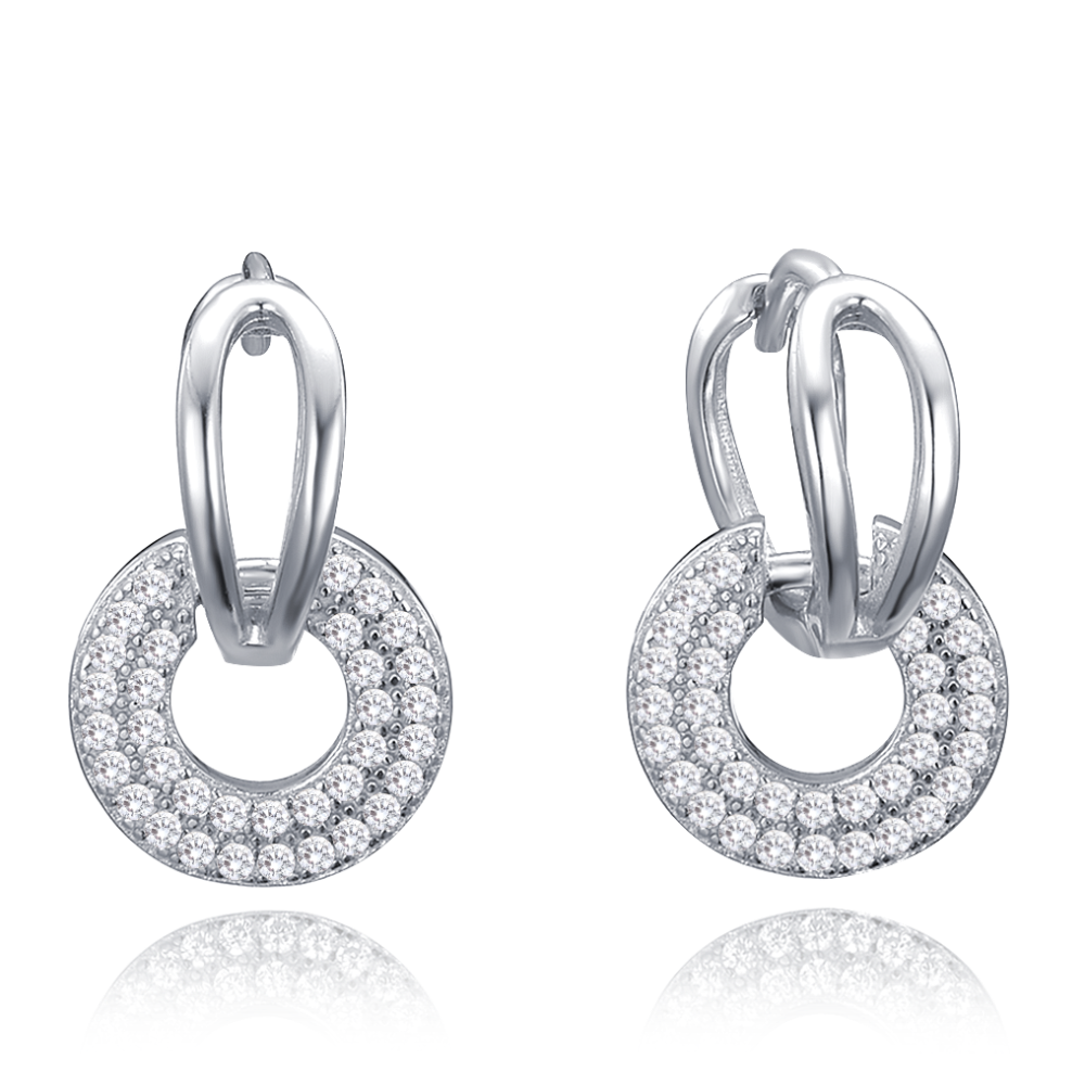 MINET Luxusní stříbrné náušnice dvojité kroužky s bílými zirkony