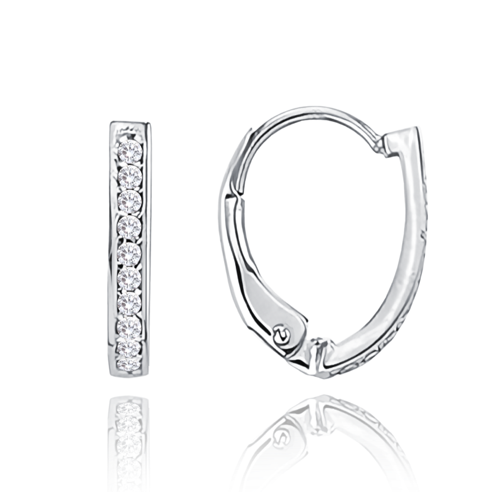 MINET Zlaté náušnice z bílého zlata na patent s bílými zirkony Au 585/1000 1,55g JMG0008WSE00