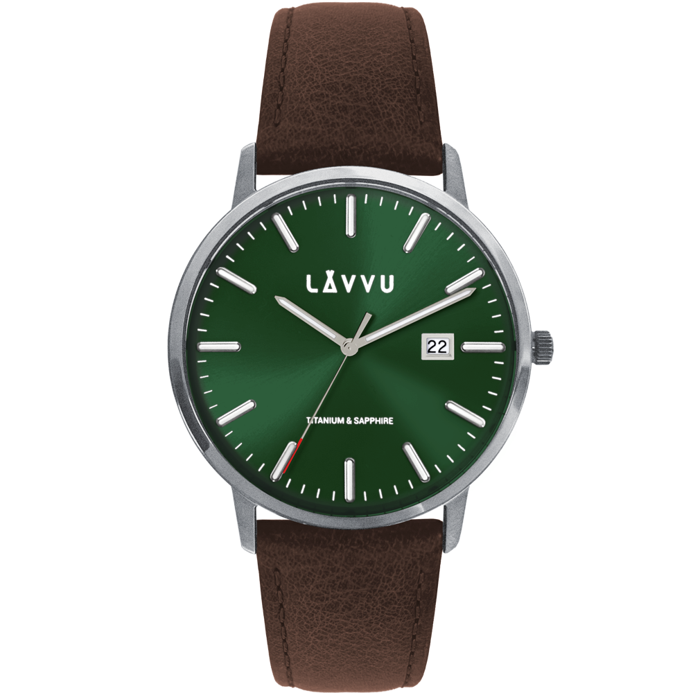 LAVVU Zelené pánské hodinky se safírovým sklem Copenhagen Titanium Green LWM0261