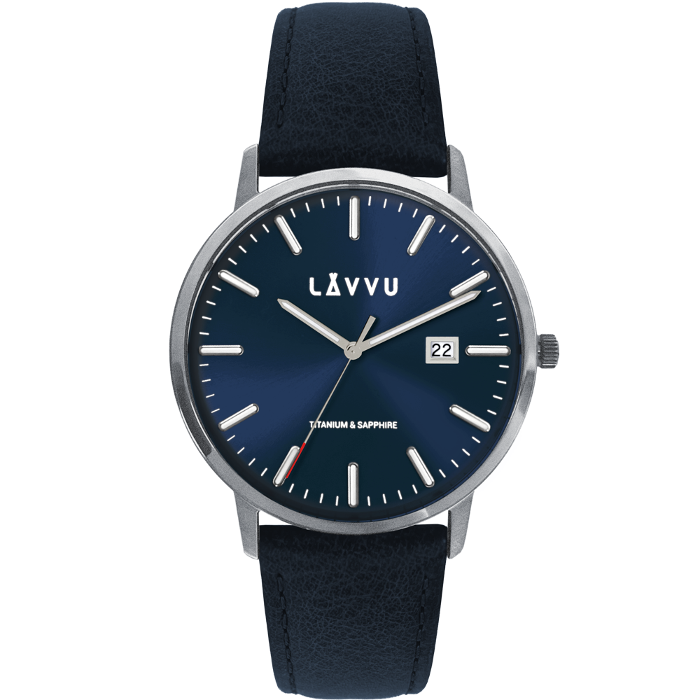 LAVVU Modré pánské hodinky se safírovým sklem Copenhagen Titanium Blue LWM0262