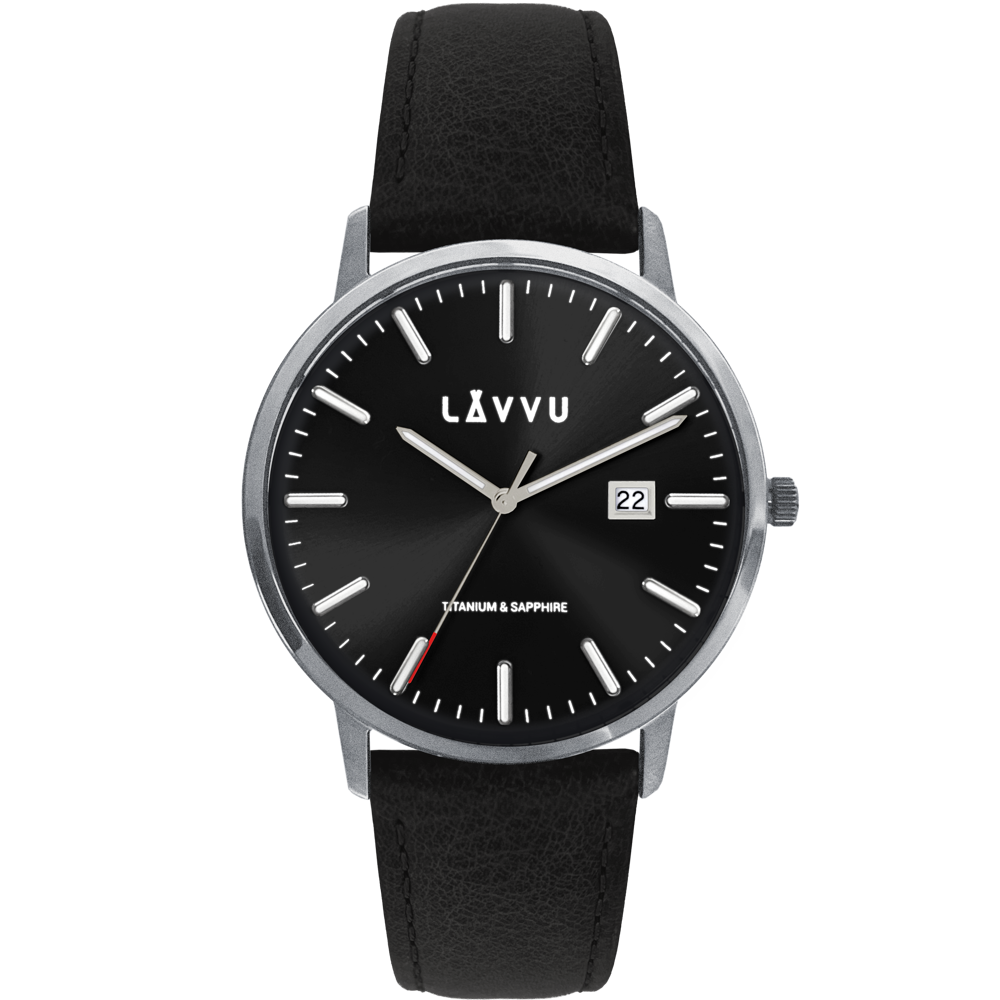 LAVVU Černé pánské hodinky se safírovým sklem Copenhagen Titanium Black LWM0263