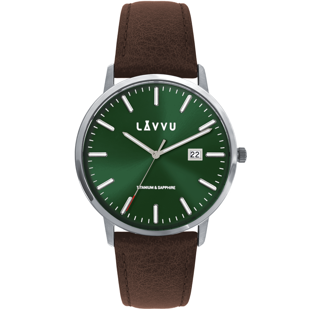 LAVVU Zelené pánské hodinky se safírovým sklem Copenhagen Titanium Green LWM0261
