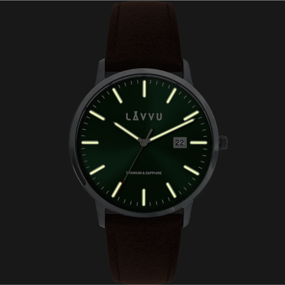 LAVVU Zelené pánské hodinky se safírovým sklem Copenhagen Titanium Green LWM0261