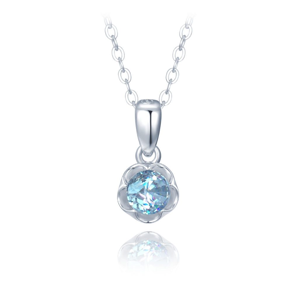 MINET Stříbrný náhrdelník kytička s modrým zirkonem JMAD0051AN38