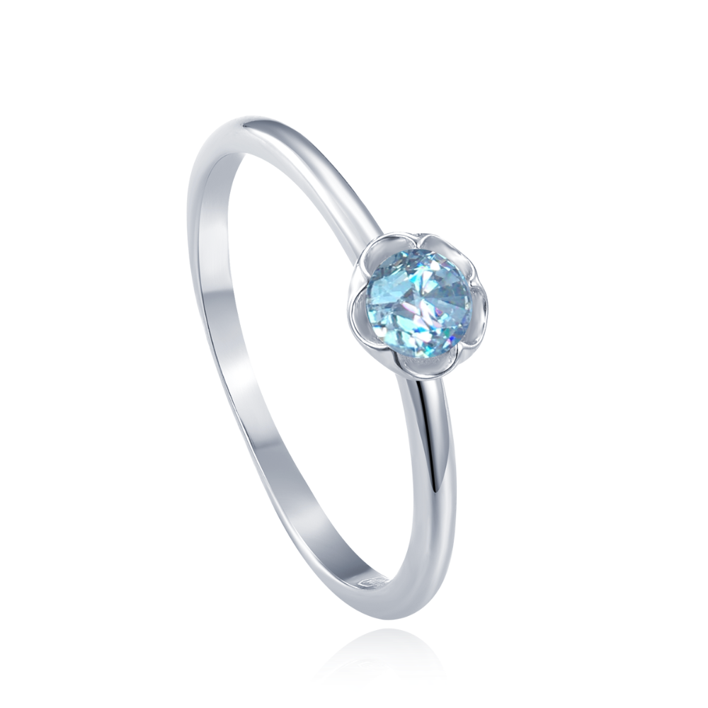 MINET Dětský stříbrný prsten kytička s modrým zirkonem vel. 50  JMAD0051AR50