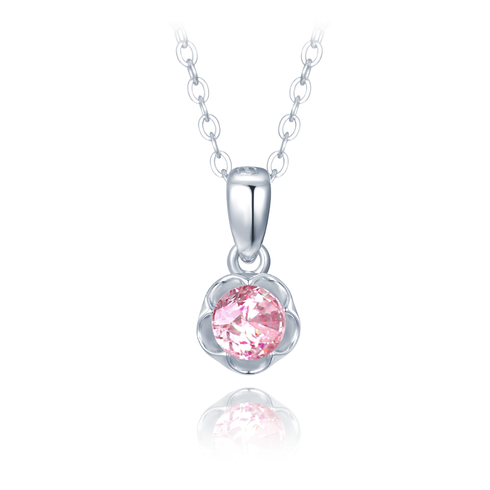 MINET Dětský stříbrný náhrdelník kytička s růžovým zirkonem