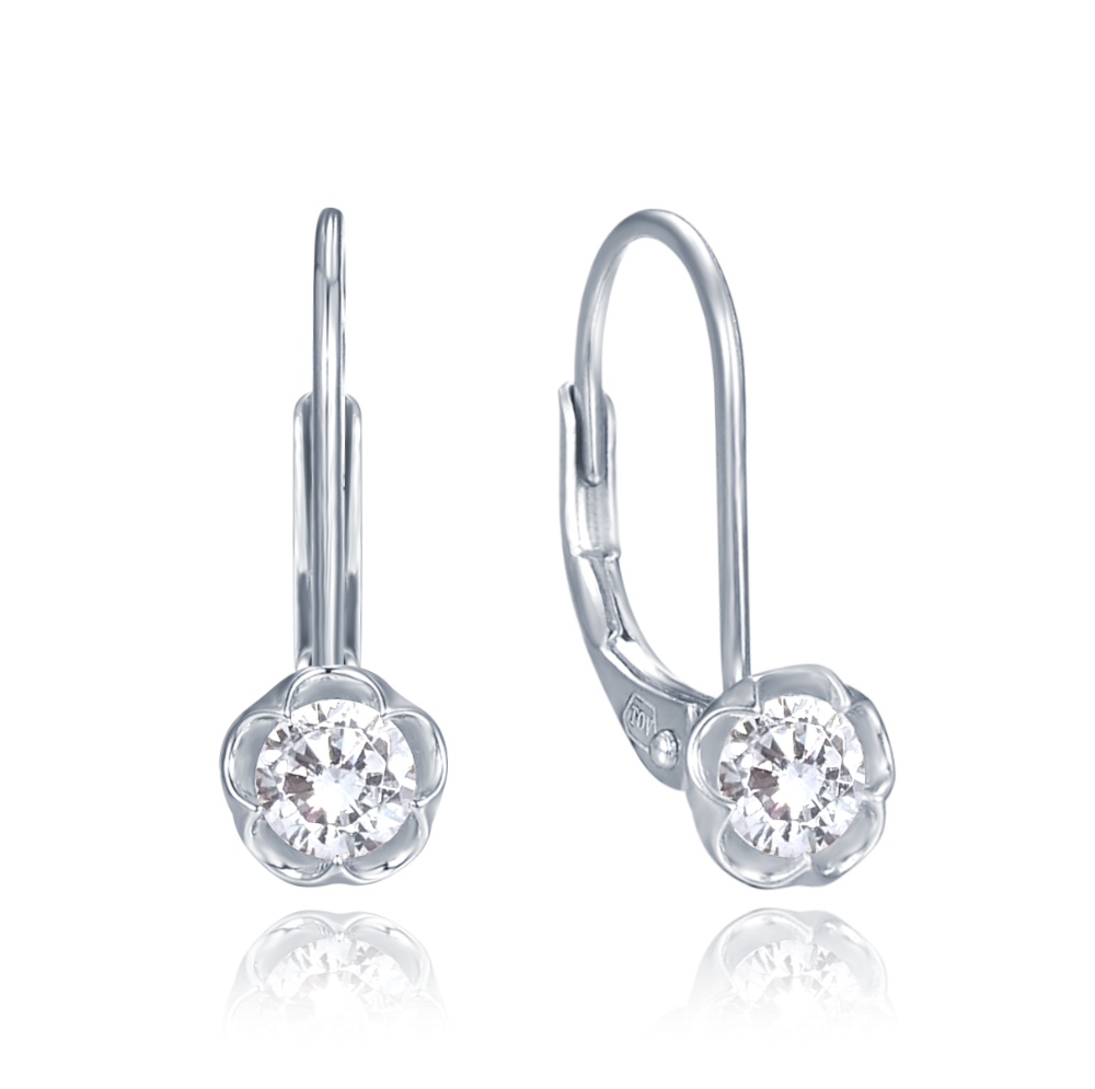 MINET Dětské stříbrné náušnice kytičky s bílými zirkony