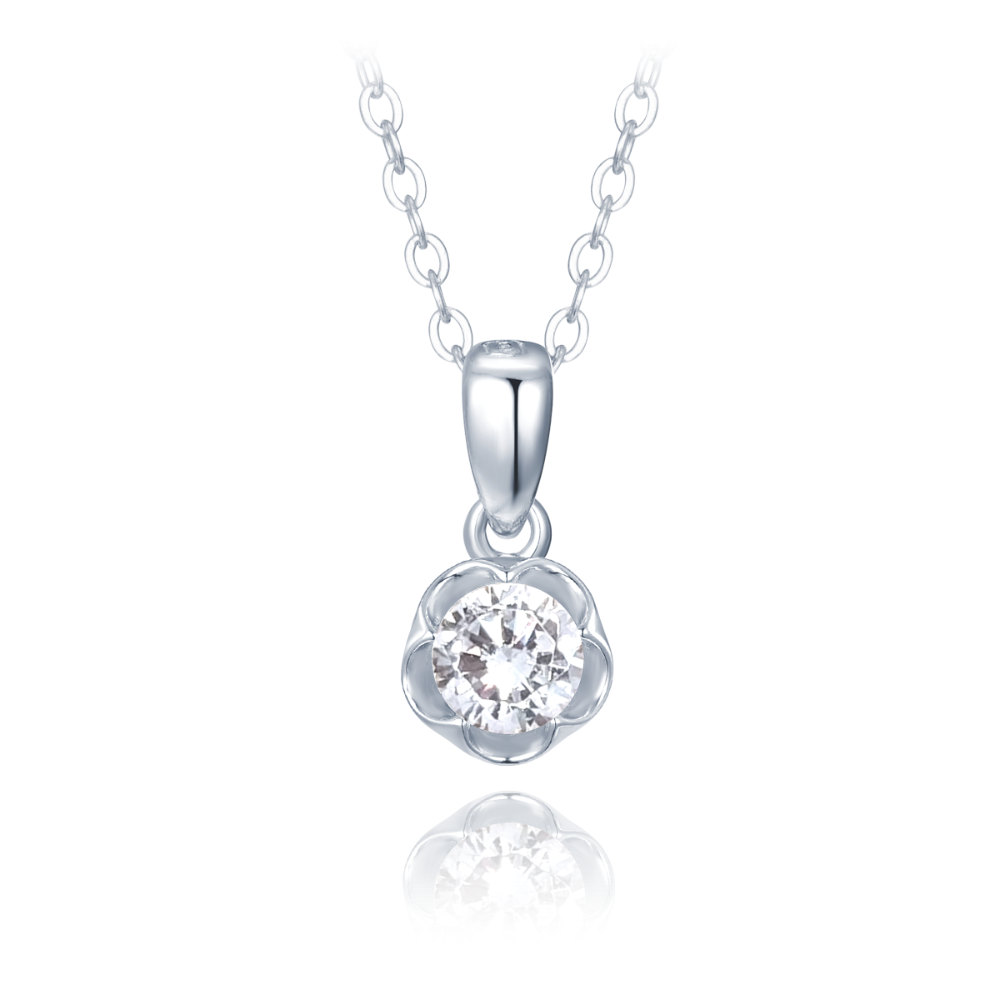 MINET Stříbrný náhrdelník kytička s bílým zirkonem JMAD0051SN38