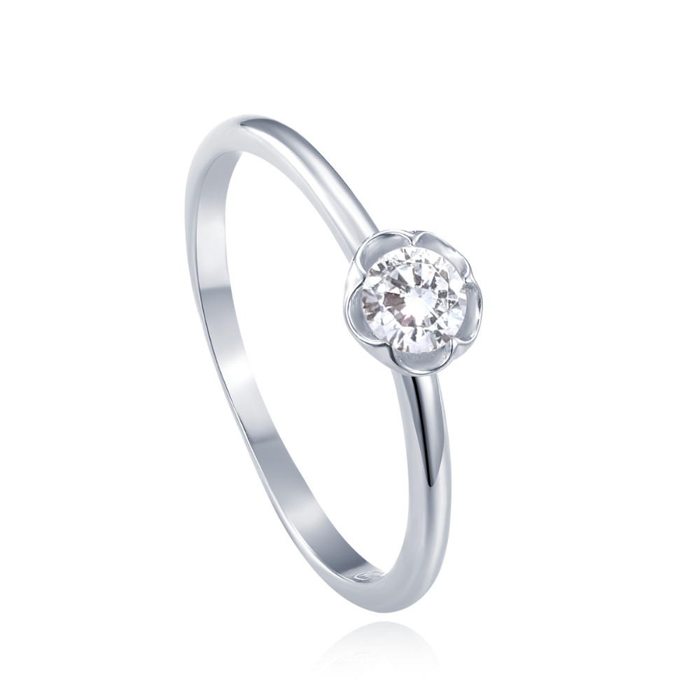 MINET Stříbrný prsten kytička s bilým zirkonem vel. 52 JMAD0051SR52